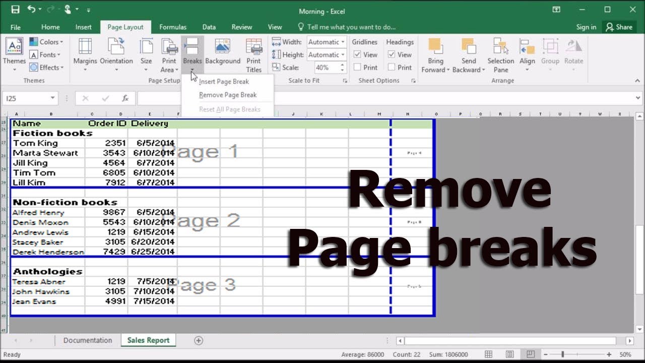 view page breaks excel for mac